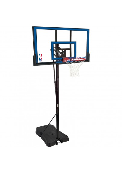 Reguliuojamo aukščio mobilus krepšinio stovas Spalding su skaidria mėlynai apvedžiota lenta